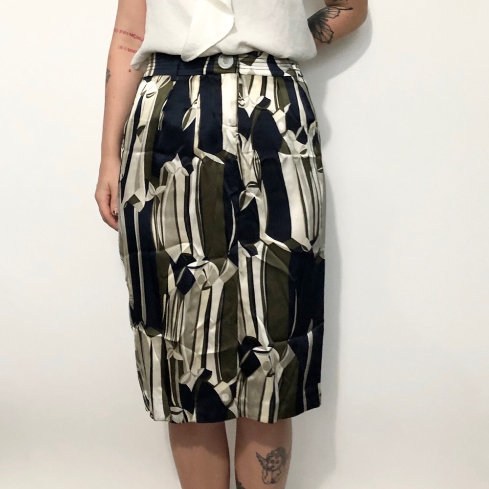 Poleci navy cream geometric pattern pencil skirt